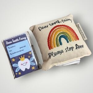 Tooth Fairy Pillow Kids Cream Rainbow Embroidered Pocket Keepsake Tooth Loss